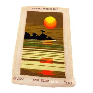 Vintage 1973 Erica Wilson Columbia Minerva Sunset Needlepoint Tapestry Finished